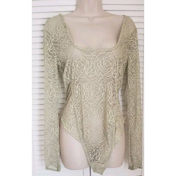 NEW FREE PEOPLE INTIMATELY IN MY HEAD LACE LIGHT GREEN BODYSUIT SZ MEDIUM - Picture 4 of 7
